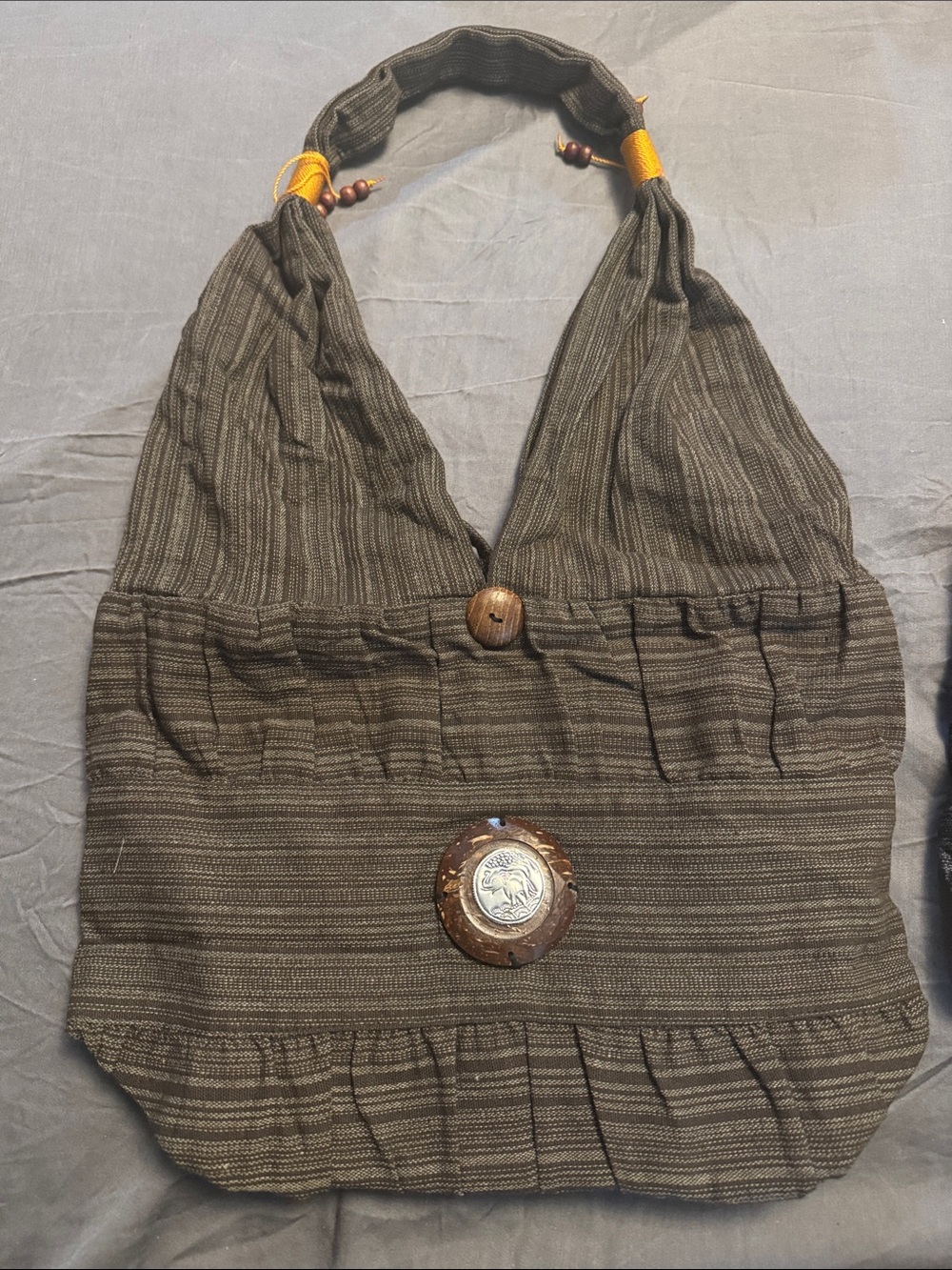 Boho Cotton Shoulder Bag in Olive Brown